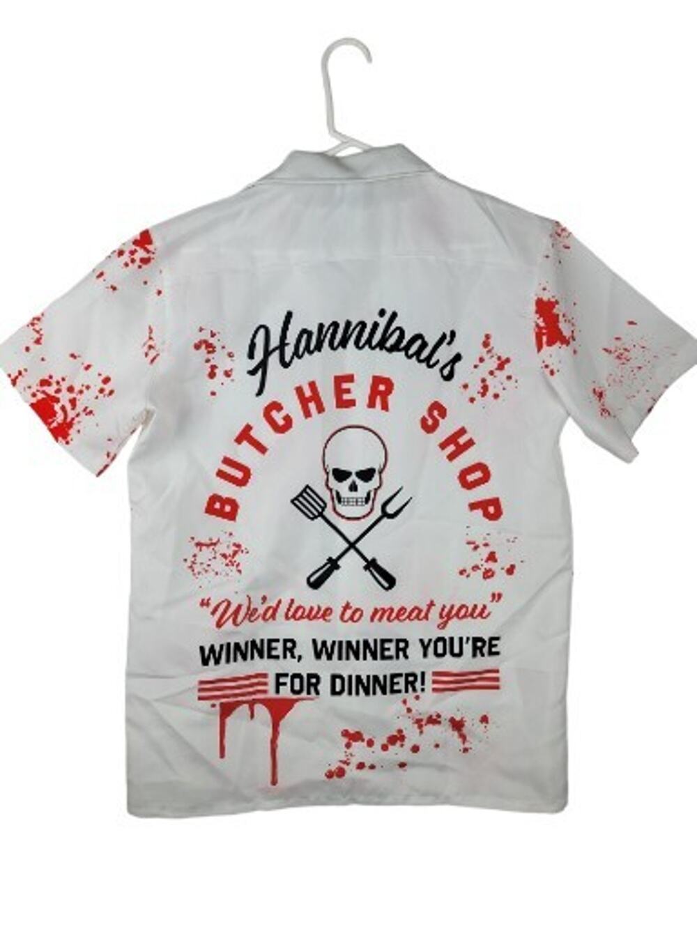 Hannibal Lecter Fake Blood Stain Butcher Shop Button Up Shirt (Actual Stain PIC)